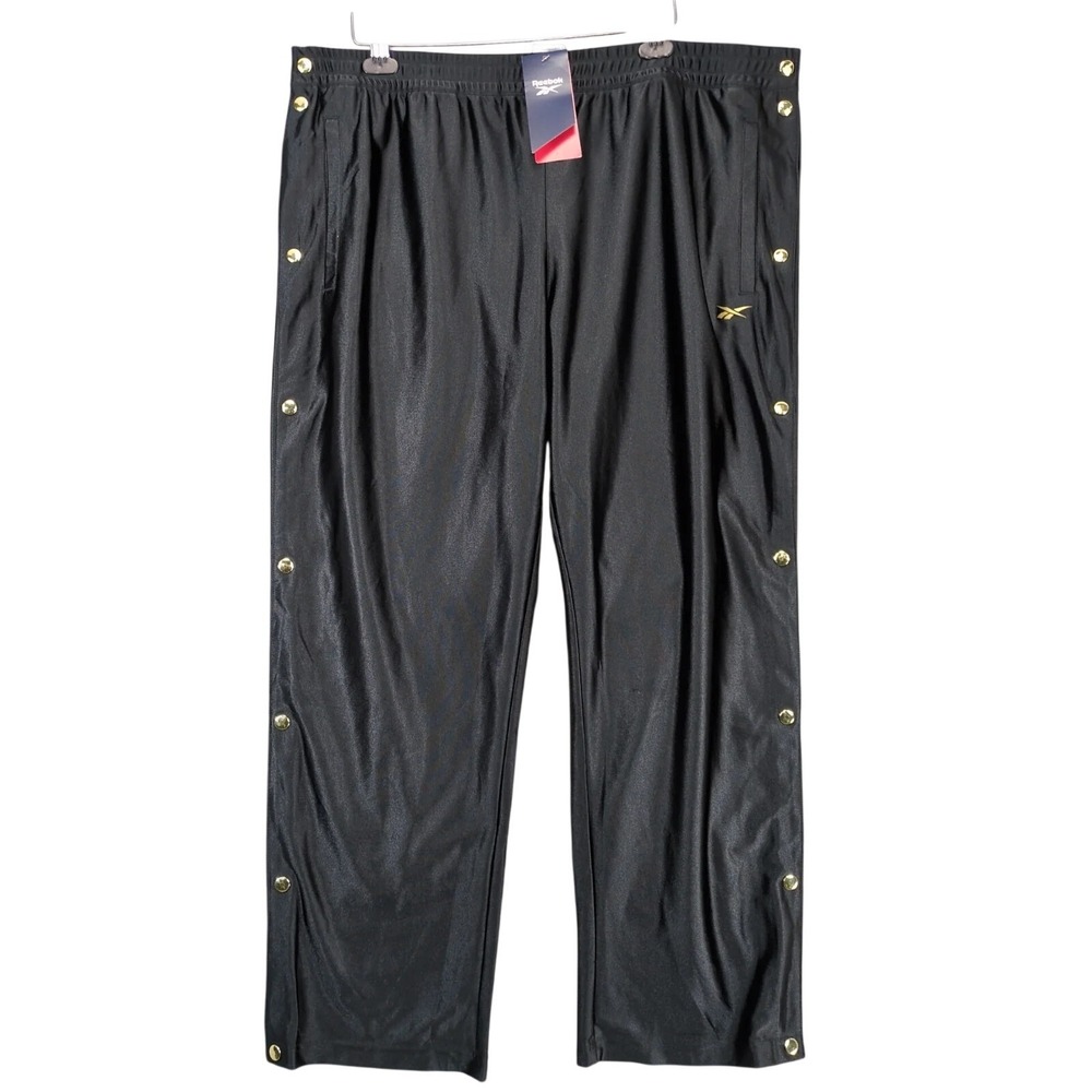 NWT Reebok Black Dazzle Tearaway Basketball Pants Mens 2XL Gold Snaps Streetwear